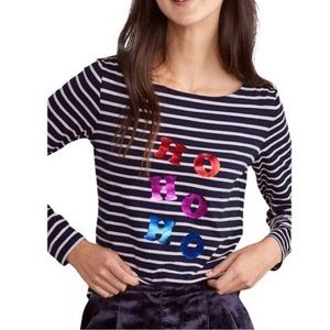 New! Boden Christmas long sleeve stripped shirt top, navy white, women's size 12